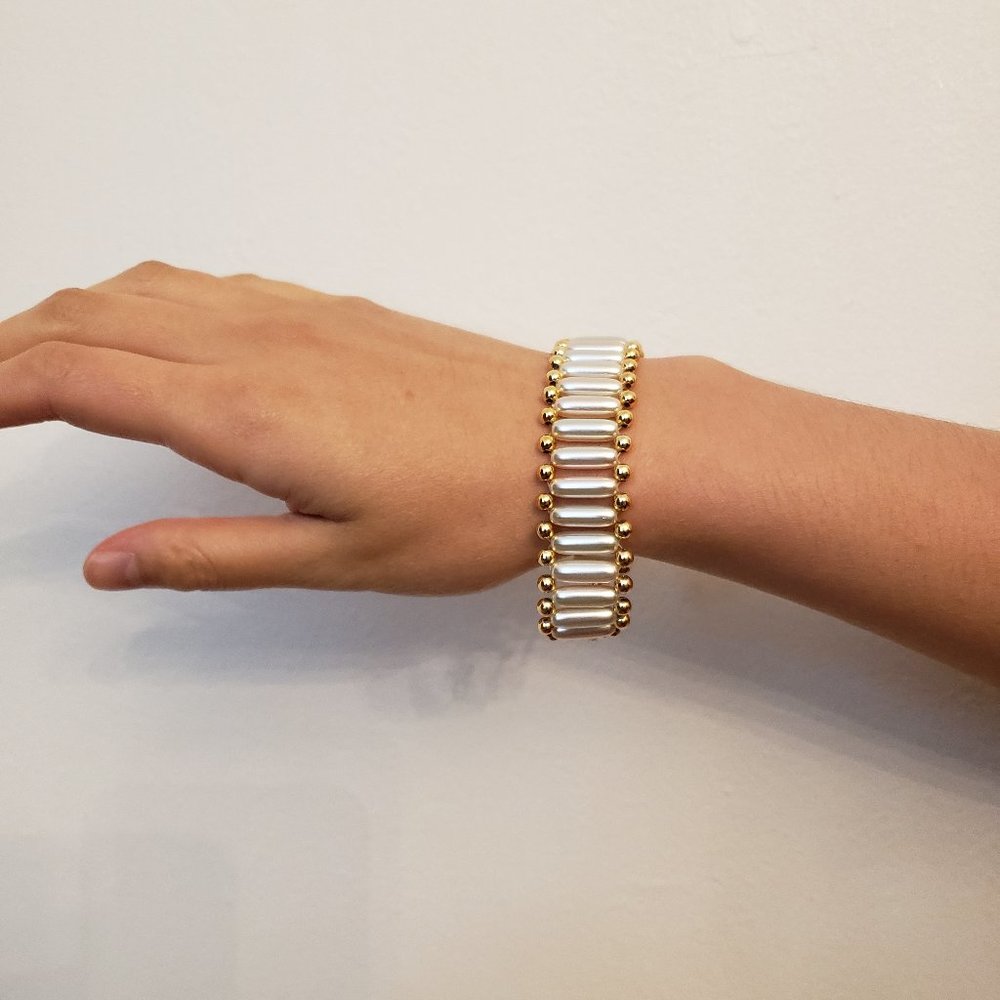 Exquisite wide railroad shape beads bracelet